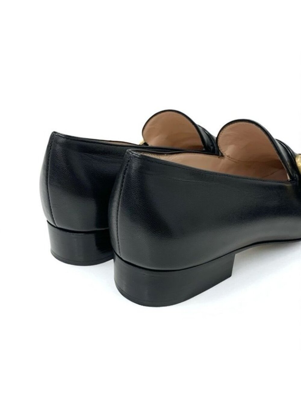 Gucci Loafer Leather Shoes Black Gold Double G GG Marmont - Picture 11 of 11